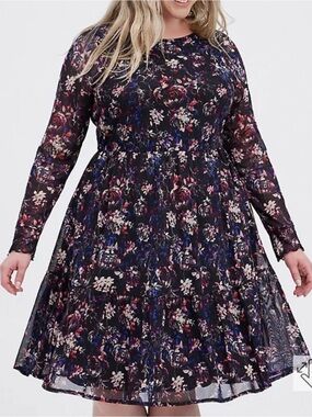 torrid Mesh Floral Black Long-Sleeve Ruffled Mini Dress Size 2
